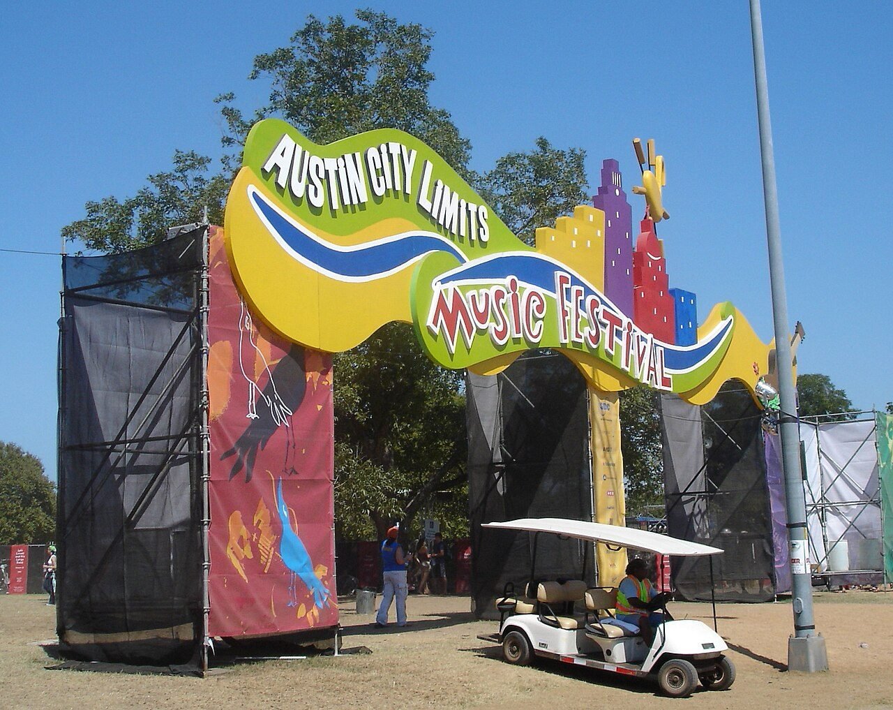 The colourful Austin City Limits Music Festival entrance arch at Zilker Park, 2005.