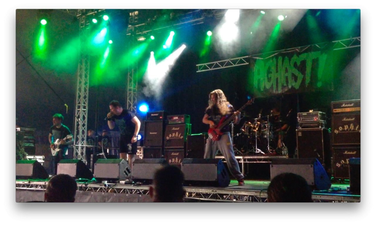 A band performing on a Bloodstock Open Air stage in 2014.