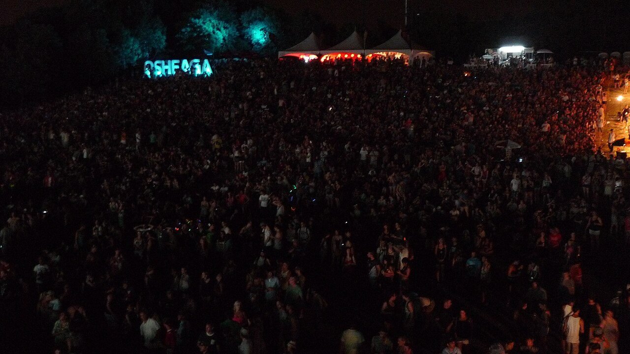 Huge night crowd facing the stage at Osheaga 2012 in Montreal.